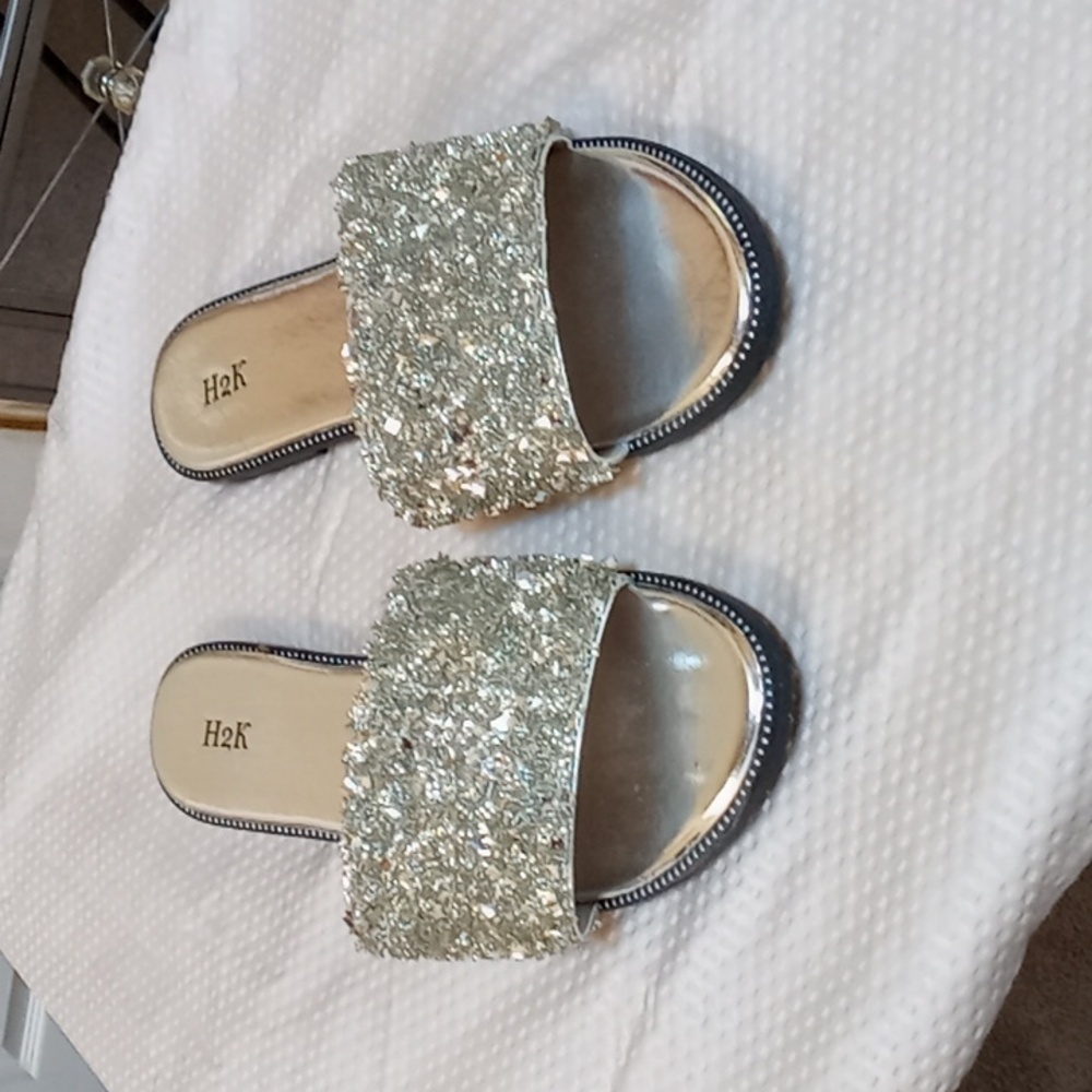 Women's Silver Flat Slide Sandals
